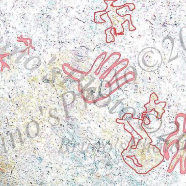 ARTISTI D’ALTRI TEMPI – Pitture Rupestri di Luzzanas ad Ozieri (calco di mani, figure umane, figure di animali e cerchi concentrici)